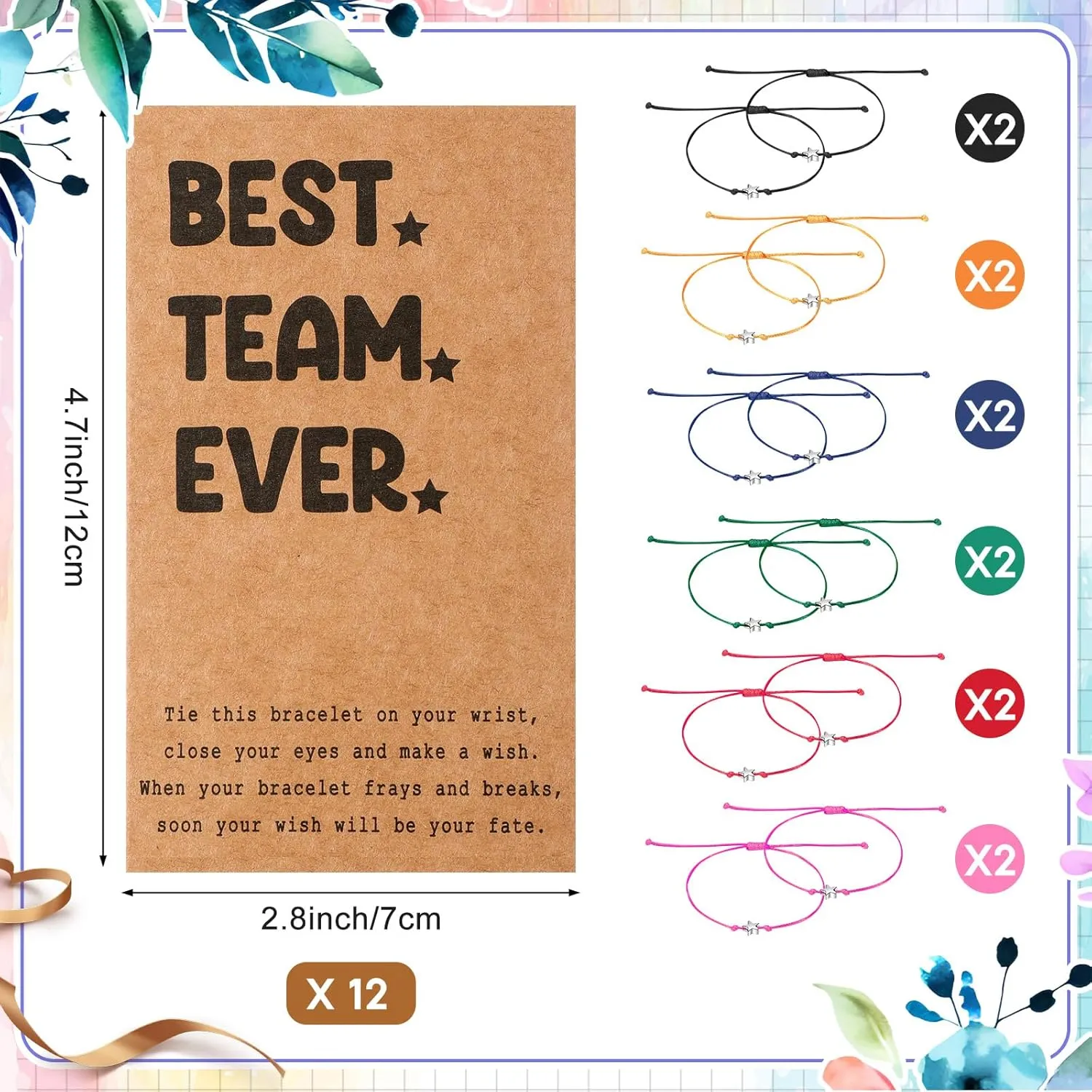 12 Pcs Star Friendship Bracelet with Make a Wish Card Teamwork Bracelets Employee Appreciation Gifts Adjustable