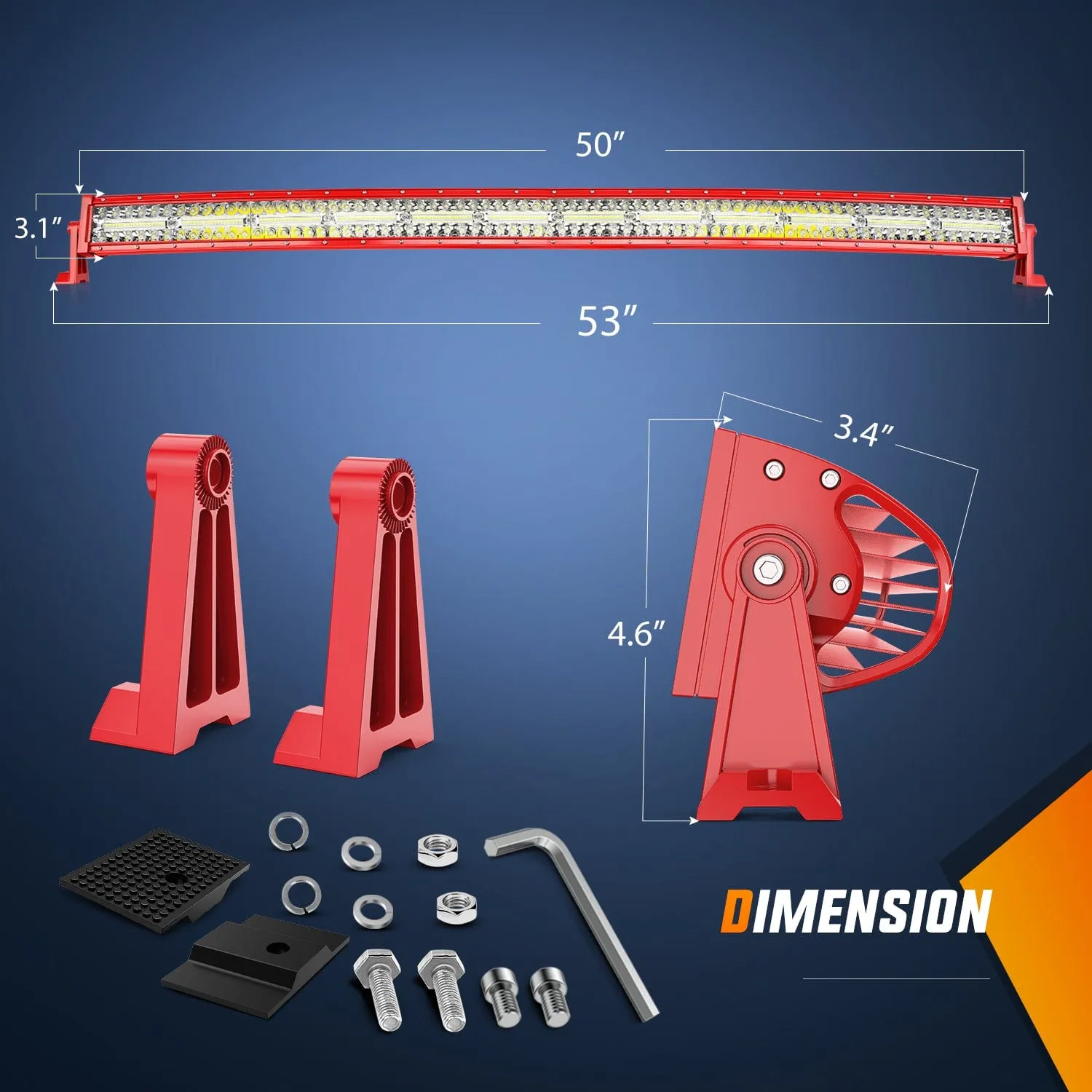 50 Inch Triple Row Red Shell Spot Flood Led Light Bar | 12AWG Wire 5Pin Switch