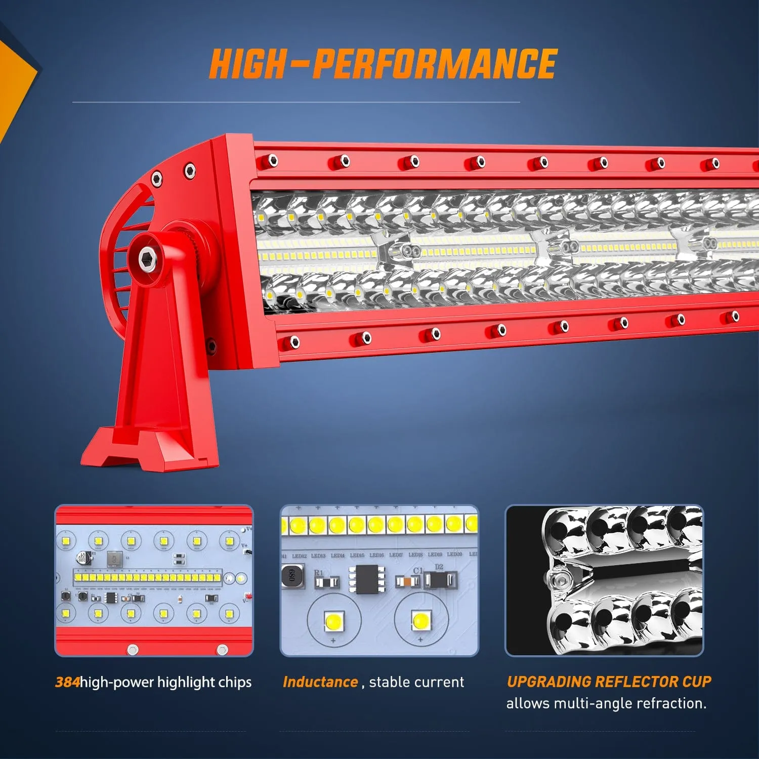 50 Inch Triple Row Red Shell Spot Flood Led Light Bar | 12AWG Wire 5Pin Switch