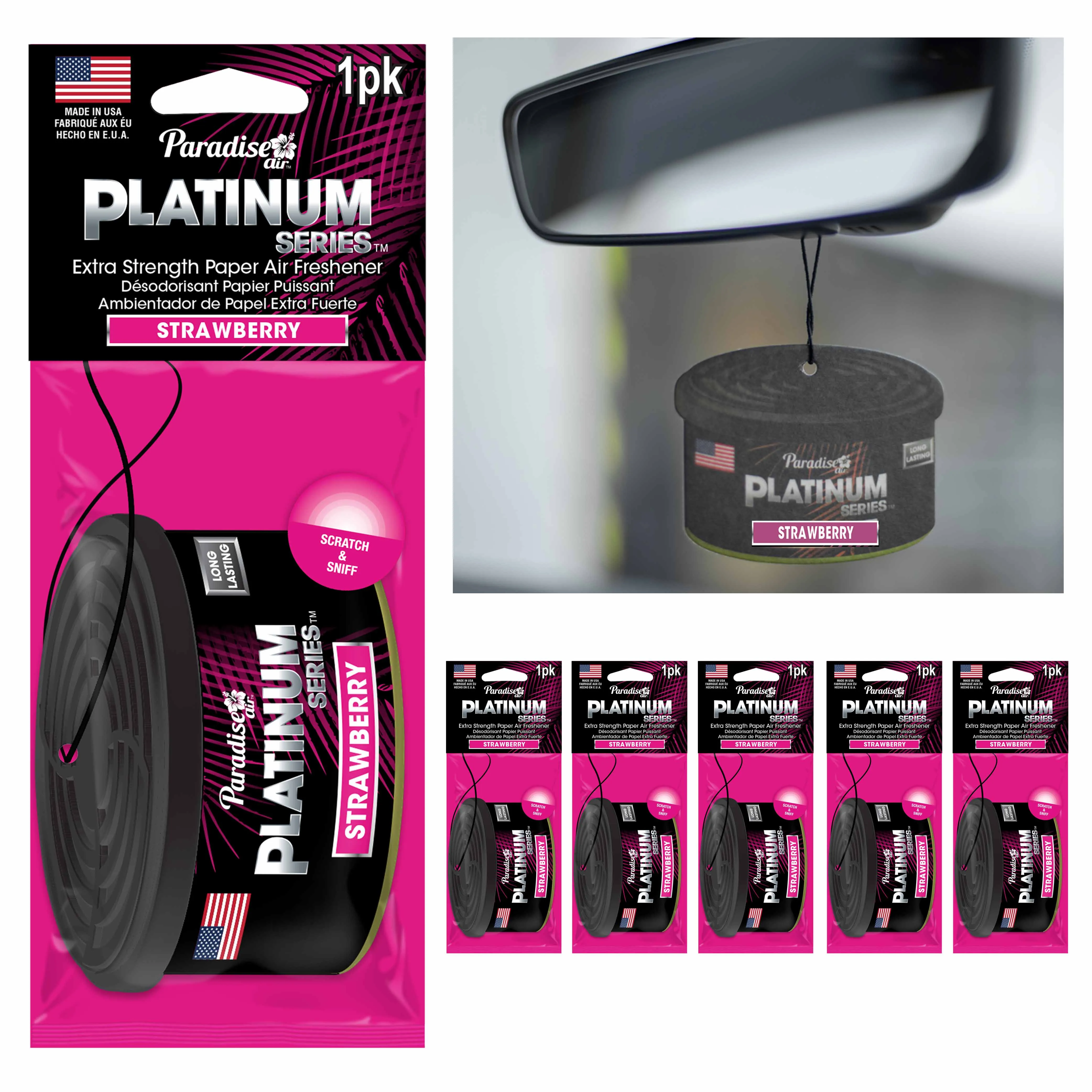 6 Paradise Platinum Air Freshener Hanging Car Aroma Fragrance Scent Strawberry