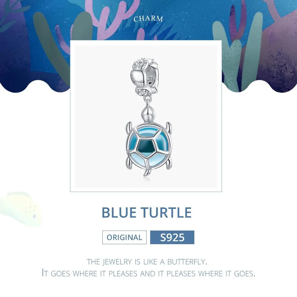 925 Sterling Silver Blue Turtle Pendant For Diy Bracelets & Necklaces