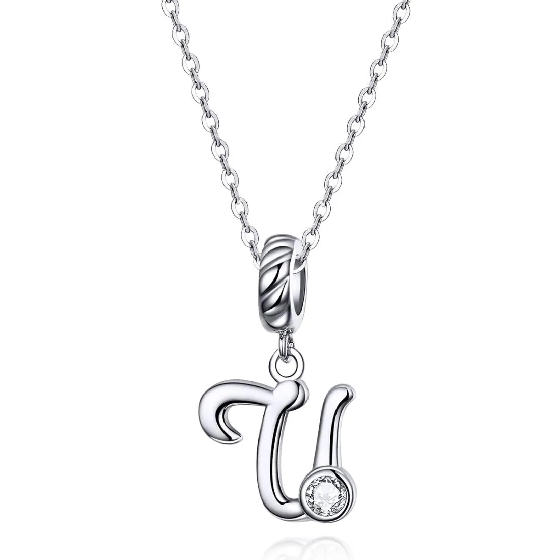 925 Sterling Silver Personalized Letter Pendant For Diy Bracelets & Necklaces Style - U