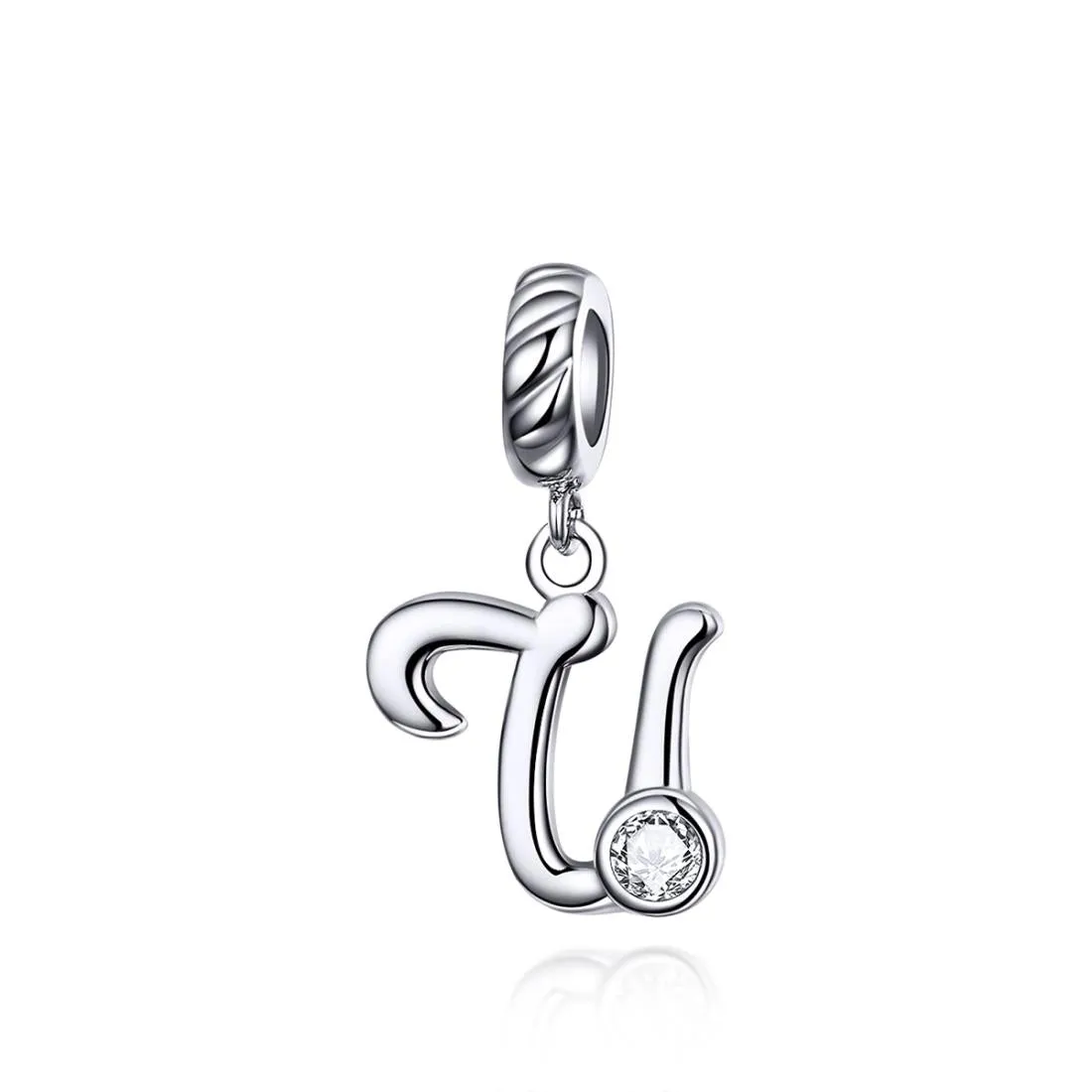 925 Sterling Silver Personalized Letter Pendant For Diy Bracelets & Necklaces Style - U