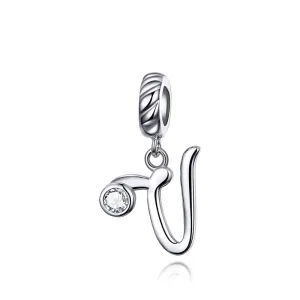 925 Sterling Silver Personalized Letter Pendant For Diy Bracelets & Necklaces Style - V