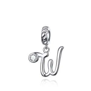 925 Sterling Silver Personalized Letter Pendant For Diy Bracelets & Necklaces Style - W