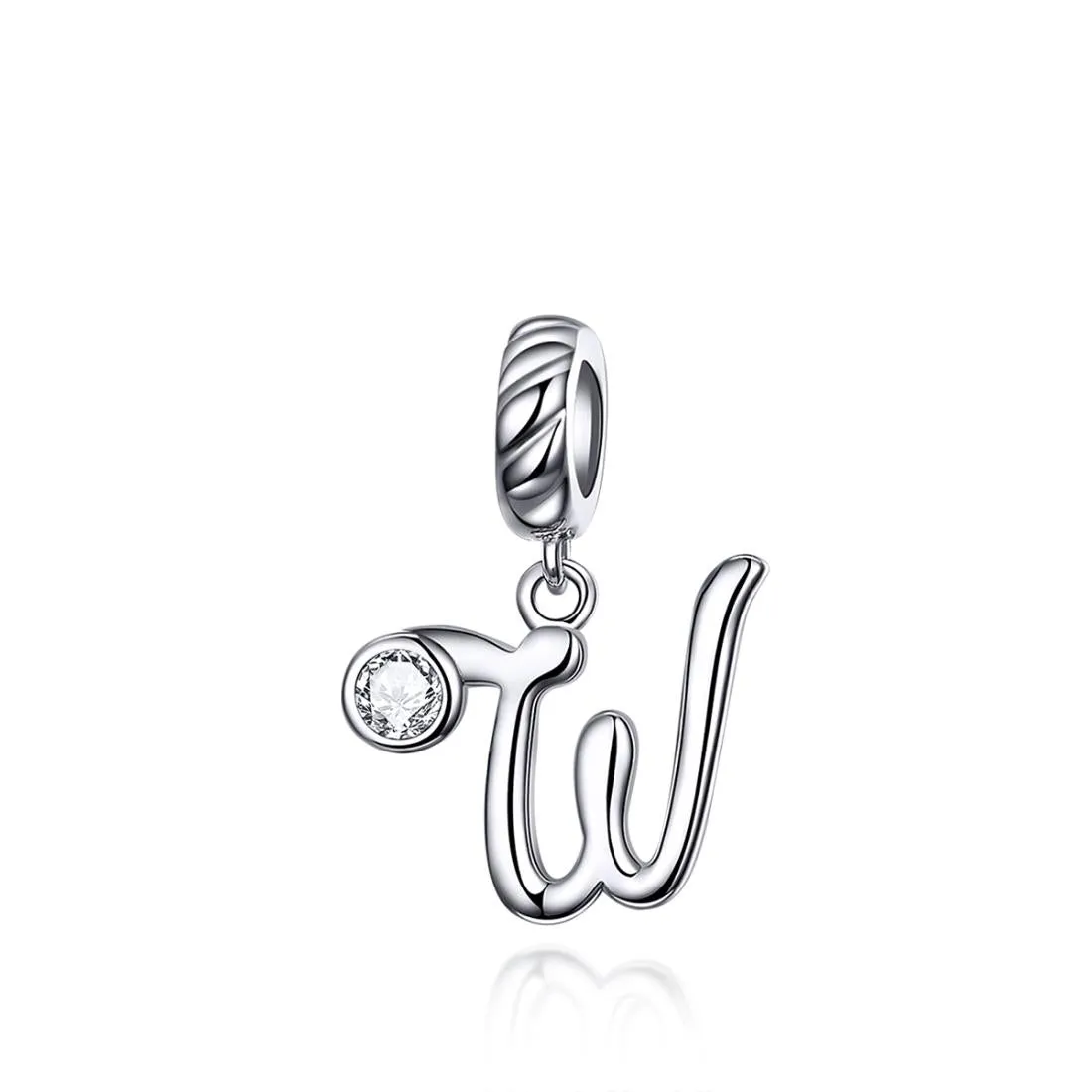 925 Sterling Silver Personalized Letter Pendant For Diy Bracelets & Necklaces Style - W