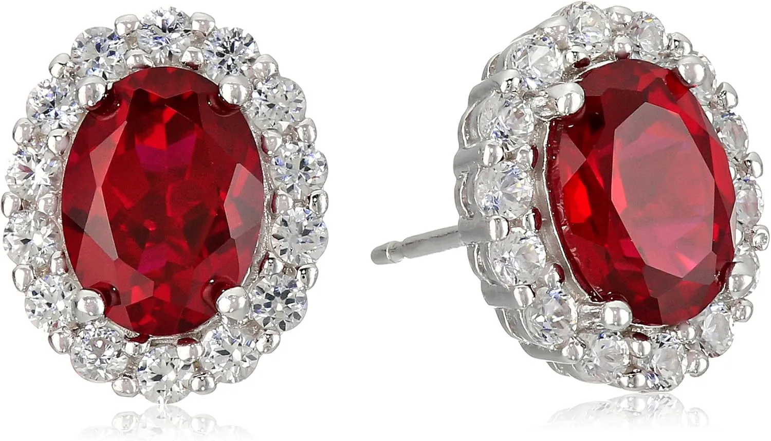 Amazon Essentials Sterling Silver White Sapphire Halo Oval Stud Earrings , (previously Amazon Collection)