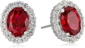 Amazon Essentials Sterling Silver White Sapphire Halo Oval Stud Earrings , (previously Amazon Collection)