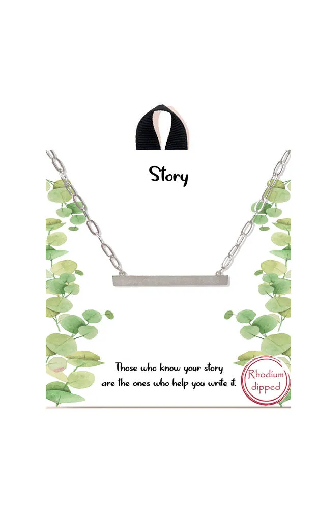 BANA077RH Rhodium "Story" Bar Pendant Necklace