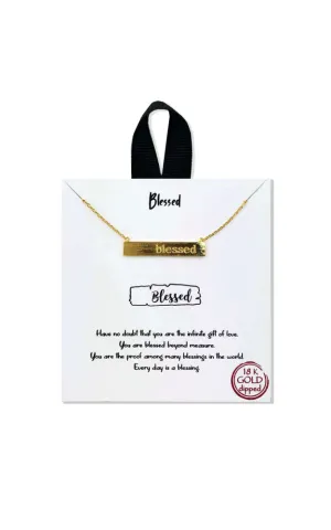 BJNA001GD Gold "Blessed" Engraved Bar Pendant Necklace