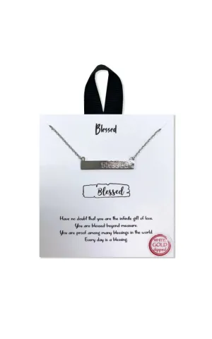 BJNA001RH "Blessed" Engraved Bar Pendant Necklace