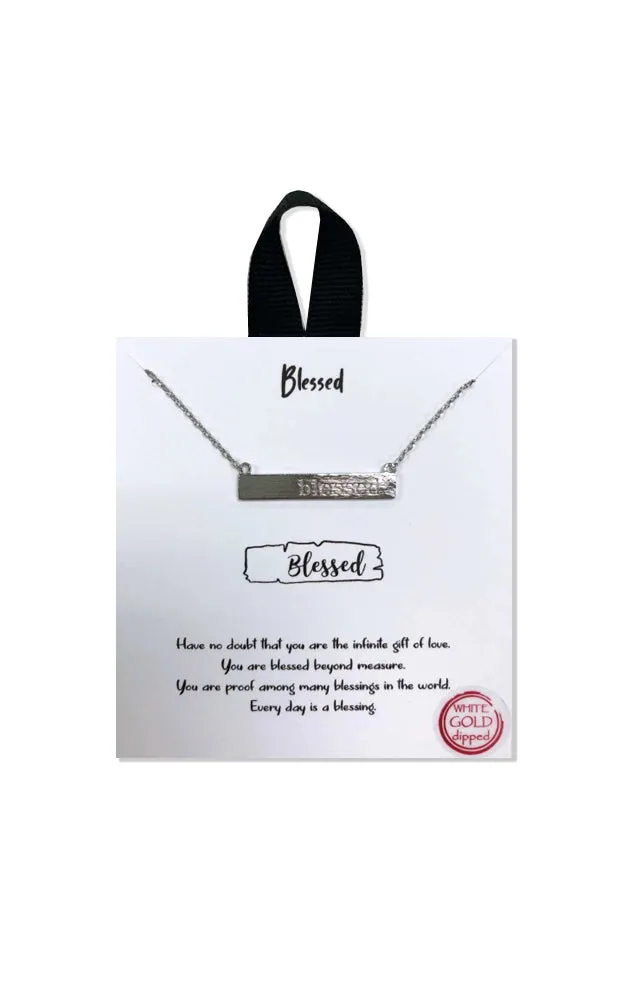 BJNA001RH "Blessed" Engraved Bar Pendant Necklace