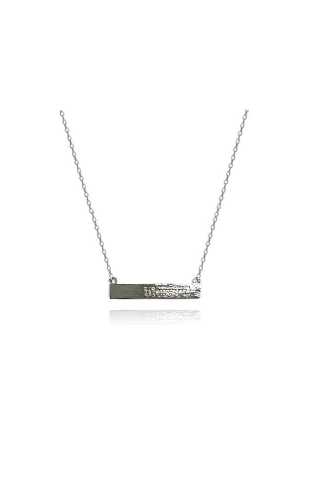 BJNA001RH "Blessed" Engraved Bar Pendant Necklace