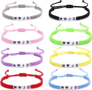 CASDAN 8Pcs WWJD Rope Bracelets What Would Jesus Do Christian Adjustable Handmade Braided Bracelets for Christian Gifts