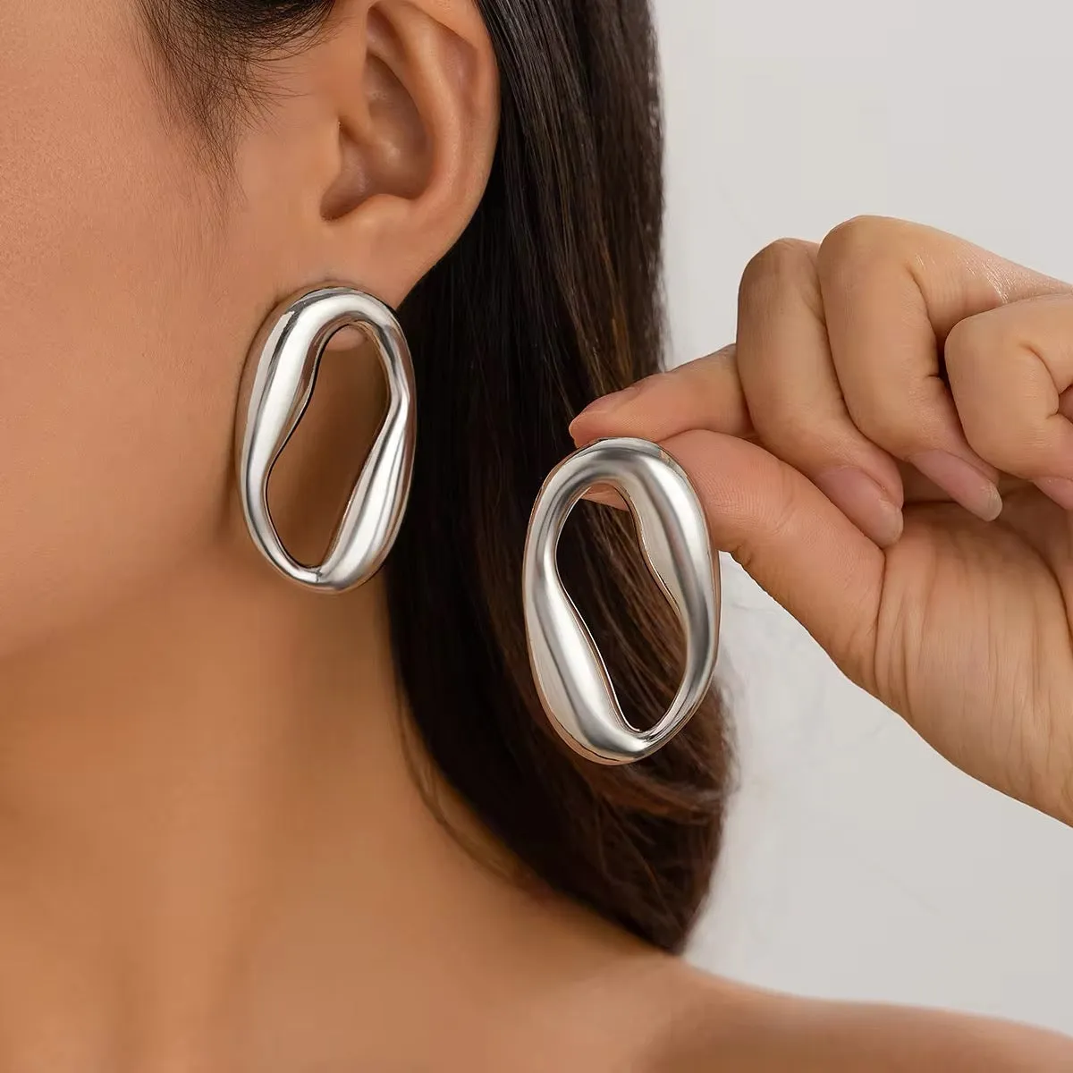 Creative Irregular Hollow Circle Metal Stud Earrings