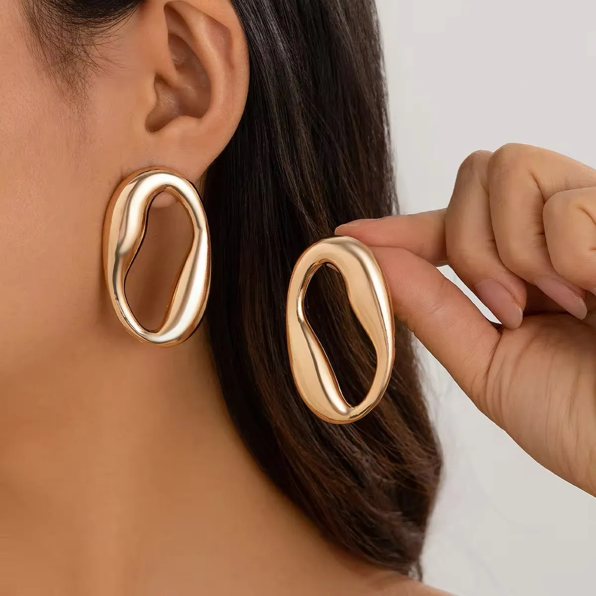 Creative Irregular Hollow Circle Metal Stud Earrings
