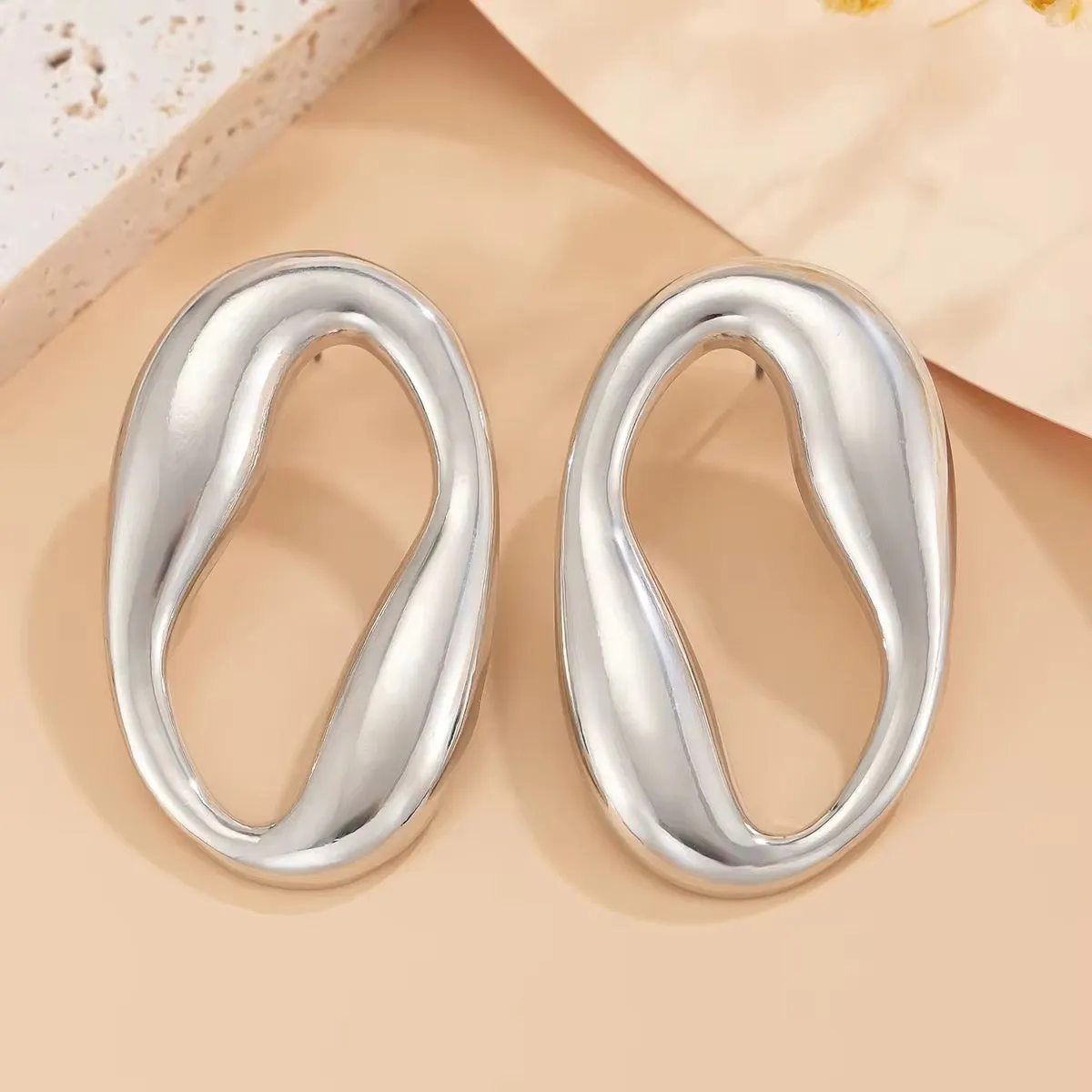 Creative Irregular Hollow Circle Metal Stud Earrings