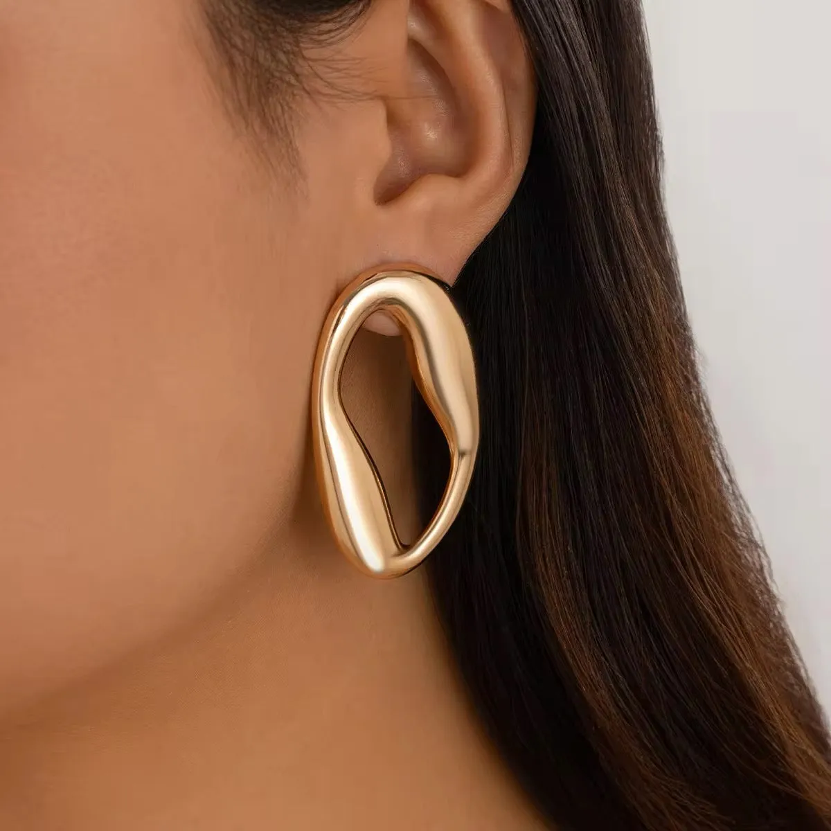 Creative Irregular Hollow Circle Metal Stud Earrings