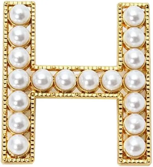 Gold Initial Letter A-Z Brooches Pins Simulated Pearl Beaded Alphabet Letter Brooches Pin for Women Men Clothing Decors Birthday Gift