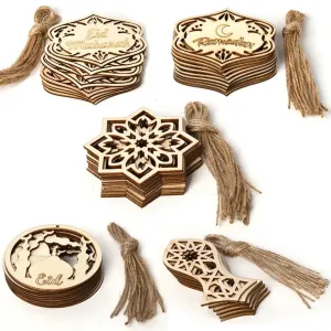 MR022 10 Pcs Ramadan Wooden Hang Tags Pendant, Ramadan Decoration