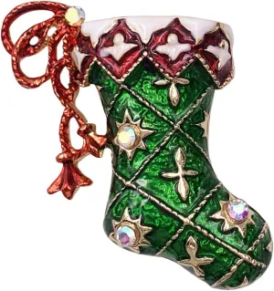 SELOVO Boot Green Red Enamel Brooch Pin Christmas Accessory Gold Tone