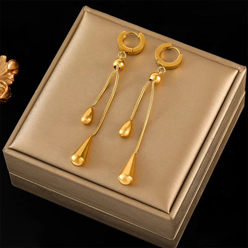 Stainless Steel Geometric Pearl Necklace Earrings Jewelry Set
