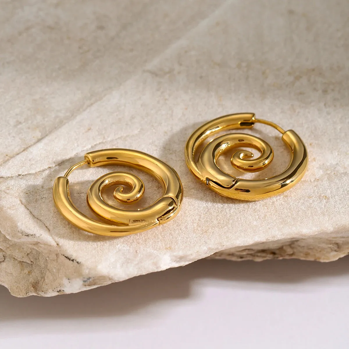 VAIGE Exquisite Gold Color Stainless Steel Spiral Hoop Earrings - Trendy, Anti-Allergic, and Waterproof Jewelry for Parties