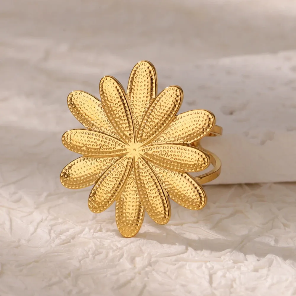 Vintage Flower Rings for Women – Adjustable Stainless Steel Flora Aesthetic Jewelry