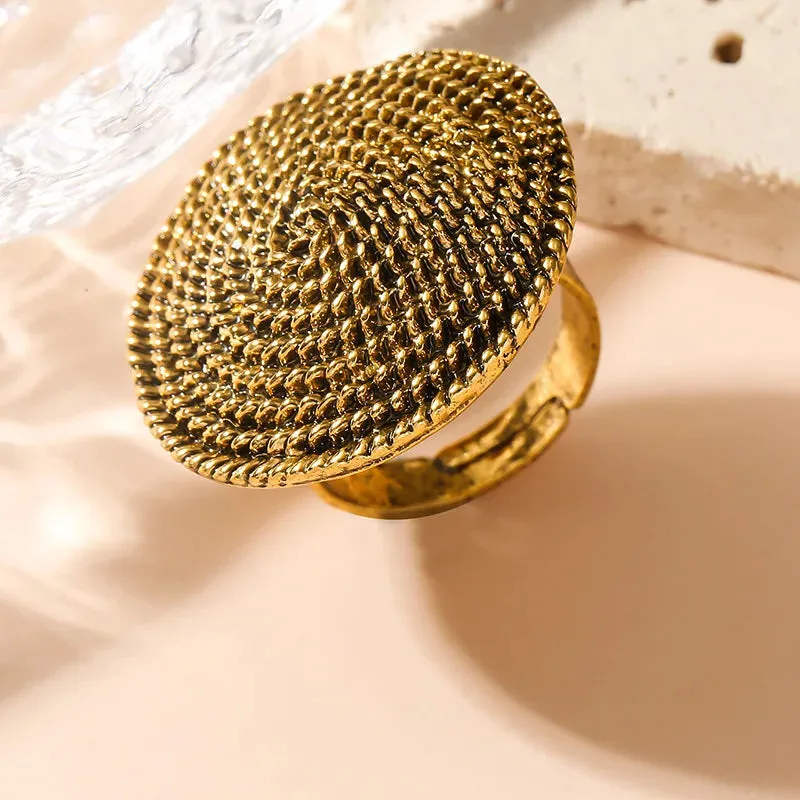 Vintage Gold Round Spiral Open Ring